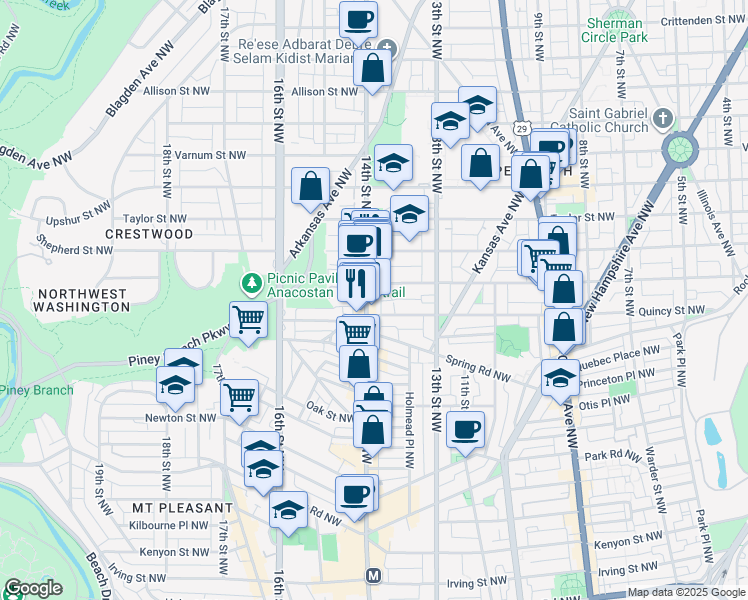 map of restaurants, bars, coffee shops, grocery stores, and more near 101 Independence Avenue Southeast in Washington