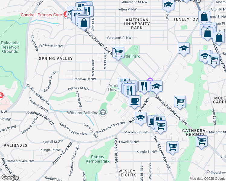 map of restaurants, bars, coffee shops, grocery stores, and more near 101 Independence Avenue Southeast in Washington
