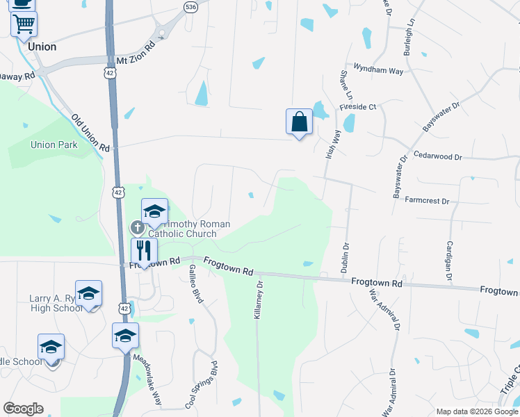 map of restaurants, bars, coffee shops, grocery stores, and more near 10300 U.S. 42 in Union