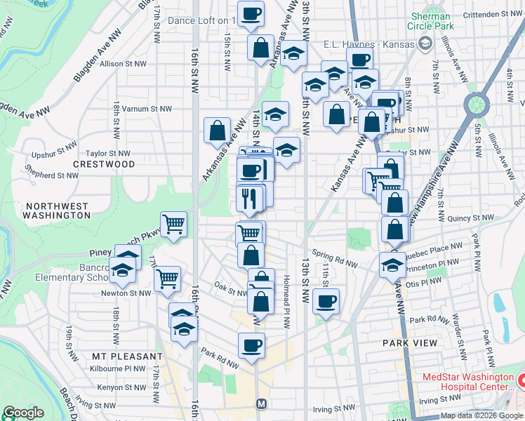map of restaurants, bars, coffee shops, grocery stores, and more near 101 Independence Avenue Southeast in Washington