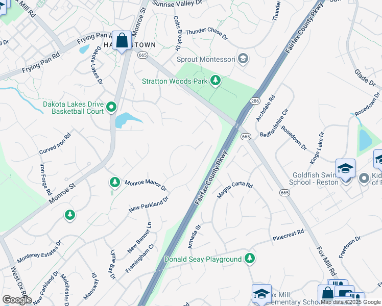 map of restaurants, bars, coffee shops, grocery stores, and more near 12693 Fox Woods Drive in Herndon