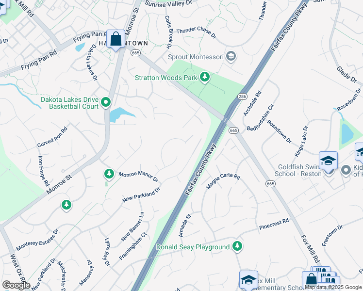 map of restaurants, bars, coffee shops, grocery stores, and more near 12693 Fox Woods Drive in Herndon