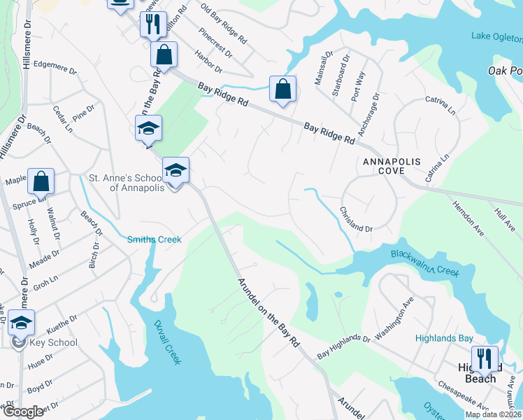 map of restaurants, bars, coffee shops, grocery stores, and more near 3210 Blackwalnut Drive in Annapolis