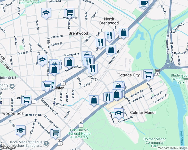map of restaurants, bars, coffee shops, grocery stores, and more near 101 Independence Avenue Southeast in Washington
