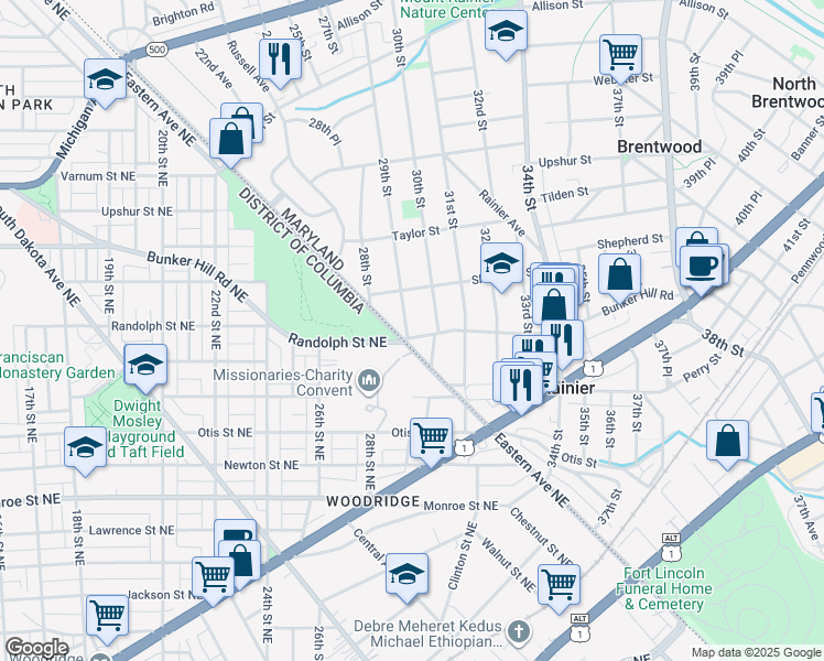 map of restaurants, bars, coffee shops, grocery stores, and more near 101 Independence Avenue Southeast in Washington