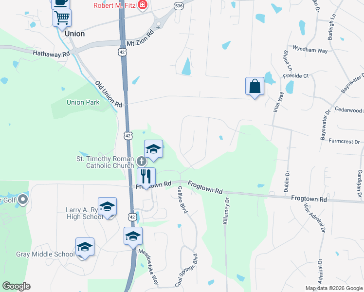 map of restaurants, bars, coffee shops, grocery stores, and more near 10508 Brookhurst Lane North in Union