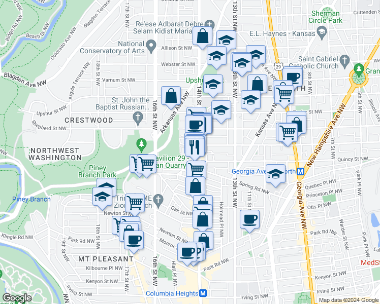 map of restaurants, bars, coffee shops, grocery stores, and more near 101 Independence Avenue Southeast in Washington