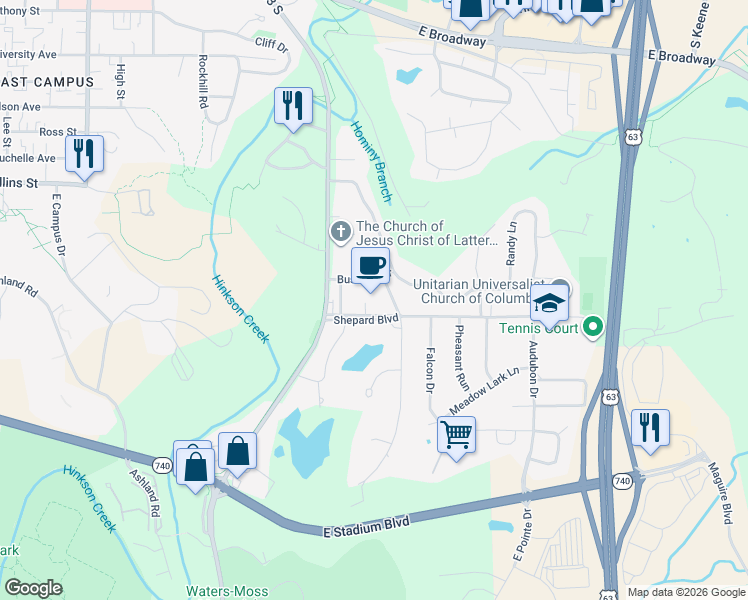 map of restaurants, bars, coffee shops, grocery stores, and more near in Columbia