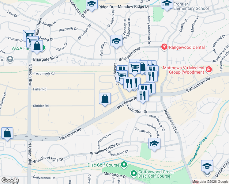 map of restaurants, bars, coffee shops, grocery stores, and more near 3290 Bunker Hill Drive in Colorado Springs