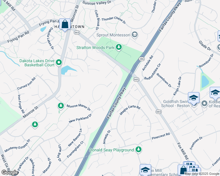 map of restaurants, bars, coffee shops, grocery stores, and more near 12684 Fox Woods Drive in Herndon