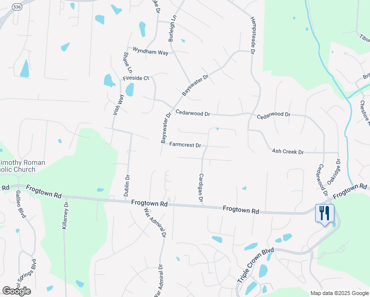 map of restaurants, bars, coffee shops, grocery stores, and more near 1279 Farmcrest Drive in Union