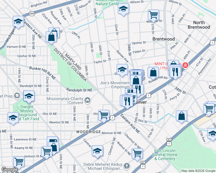 map of restaurants, bars, coffee shops, grocery stores, and more near 101 Independence Avenue Southeast in Washington