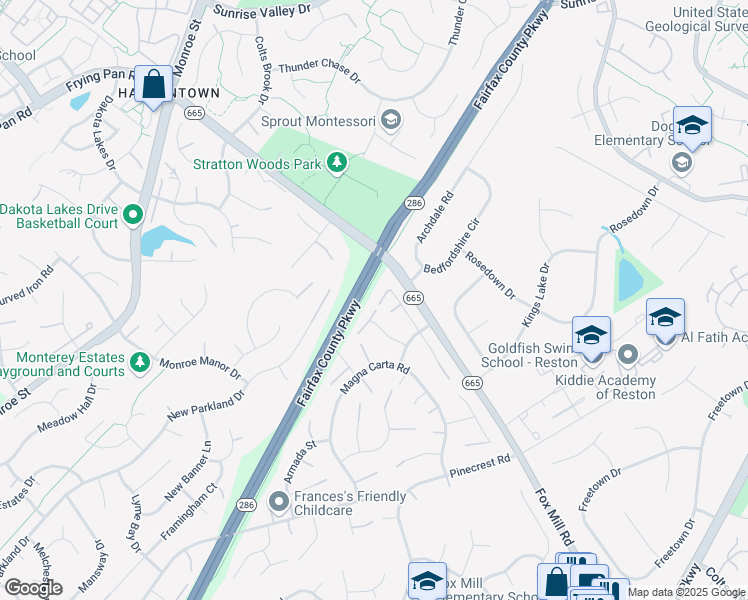 map of restaurants, bars, coffee shops, grocery stores, and more near 12637 Etruscan Drive in Herndon