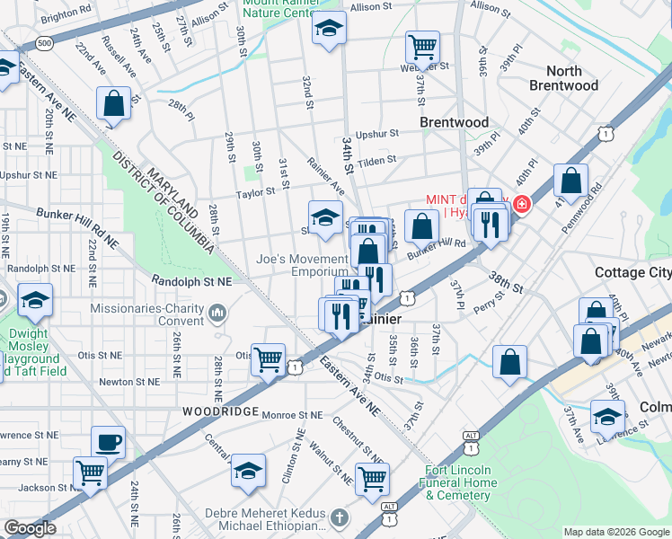 map of restaurants, bars, coffee shops, grocery stores, and more near 101 Independence Avenue Southeast in Washington