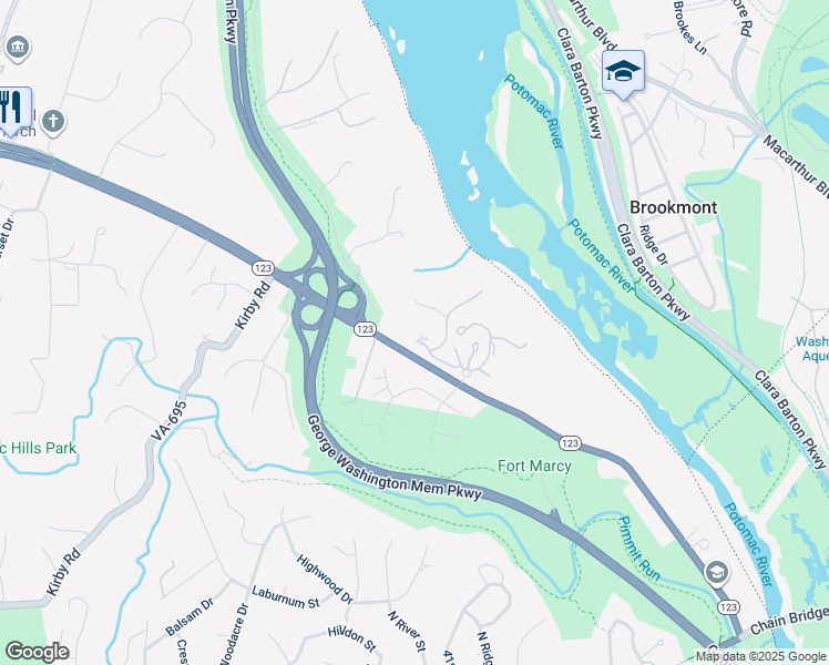 map of restaurants, bars, coffee shops, grocery stores, and more near 712 Belgrove Road in McLean
