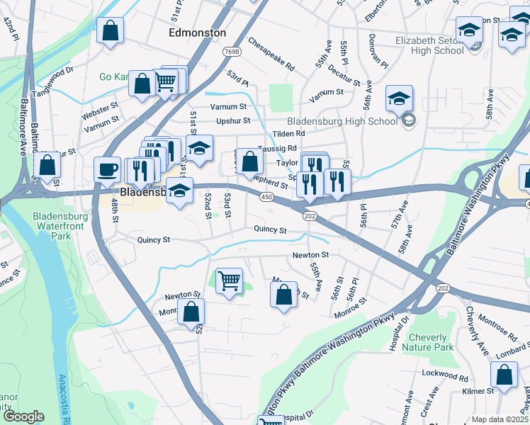 map of restaurants, bars, coffee shops, grocery stores, and more near 101 Independence Avenue Southeast in Washington