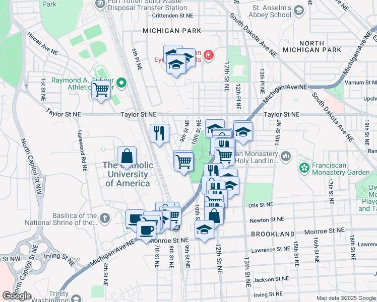 map of restaurants, bars, coffee shops, grocery stores, and more near 101 Independence Avenue Southeast in Washington