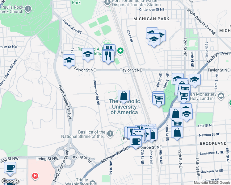 map of restaurants, bars, coffee shops, grocery stores, and more near 101 Independence Avenue Southeast in Washington