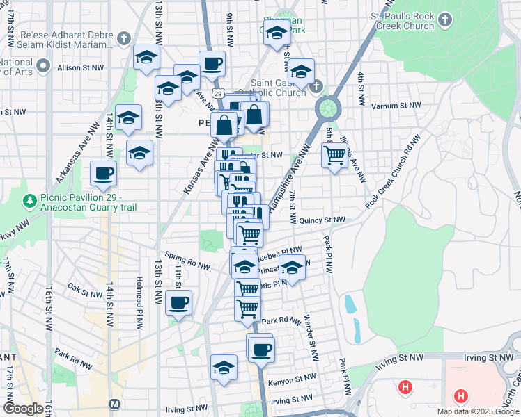map of restaurants, bars, coffee shops, grocery stores, and more near 3816 8th Street Northwest in Washington