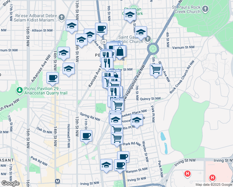 map of restaurants, bars, coffee shops, grocery stores, and more near 101 Independence Avenue Southeast in Washington