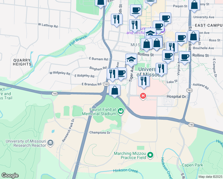 map of restaurants, bars, coffee shops, grocery stores, and more near 310 East Brandon Road in Columbia