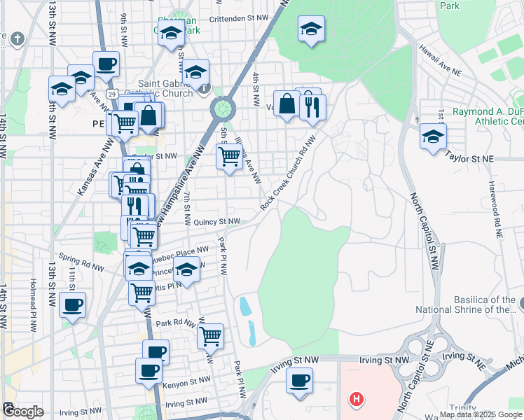 map of restaurants, bars, coffee shops, grocery stores, and more near 4th Street Northwest in Washington