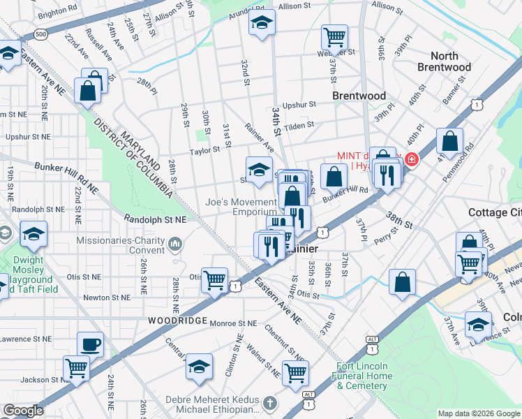 map of restaurants, bars, coffee shops, grocery stores, and more near 101 Independence Avenue Southeast in Washington