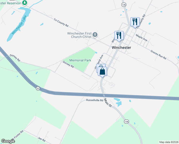 map of restaurants, bars, coffee shops, grocery stores, and more near 1520 Dorsey Road in Winchester