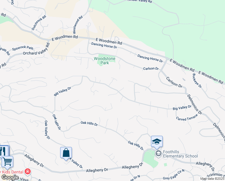 map of restaurants, bars, coffee shops, grocery stores, and more near 1225 Big Valley Drive in Colorado Springs