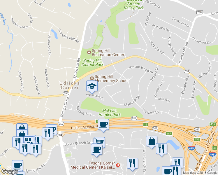 map of restaurants, bars, coffee shops, grocery stores, and more near 8115 Birnam Wood Drive in McLean