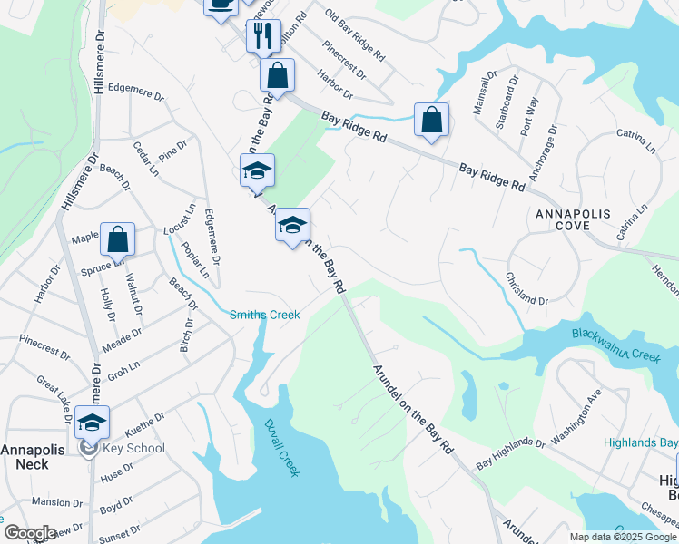 map of restaurants, bars, coffee shops, grocery stores, and more near 3123 Arundel on the Bay Road in Annapolis