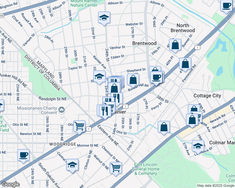 map of restaurants, bars, coffee shops, grocery stores, and more near 101 Independence Avenue Southeast in Washington