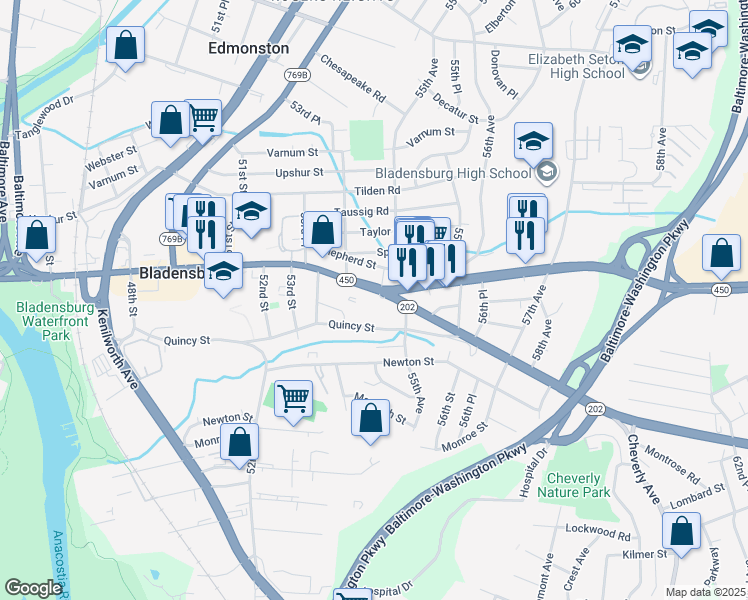 map of restaurants, bars, coffee shops, grocery stores, and more near 101 Independence Avenue Southeast in Washington