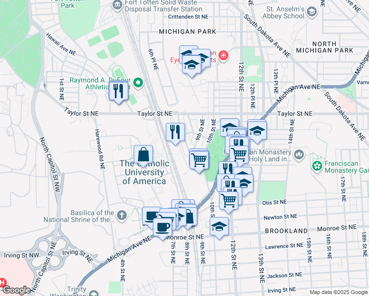 map of restaurants, bars, coffee shops, grocery stores, and more near 101 Independence Avenue Southeast in Washington