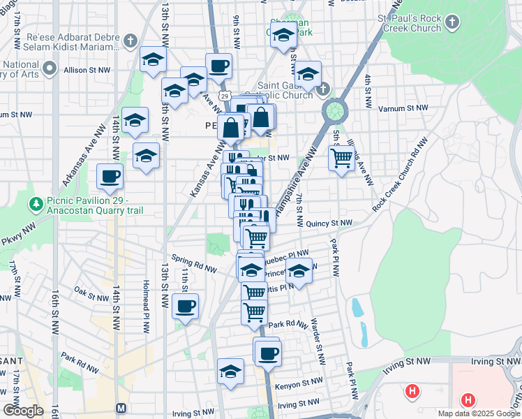 map of restaurants, bars, coffee shops, grocery stores, and more near 101 Independence Avenue Southeast in Washington