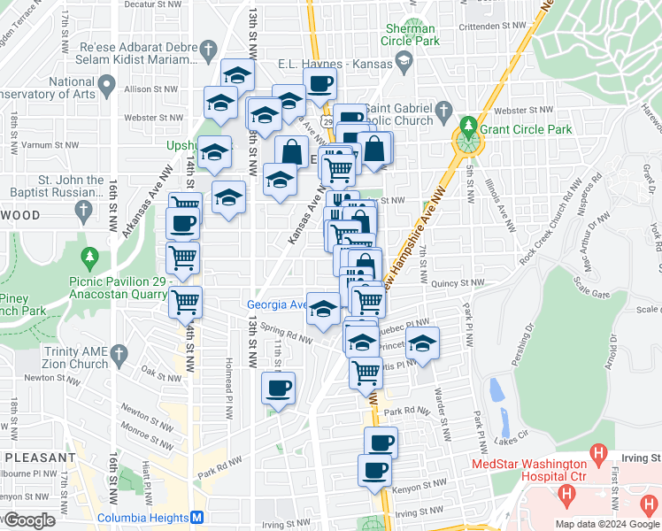 map of restaurants, bars, coffee shops, grocery stores, and more near 101 Independence Avenue Southeast in Washington