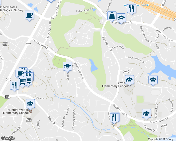 map of restaurants, bars, coffee shops, grocery stores, and more near 2161 Pond View Court in Reston