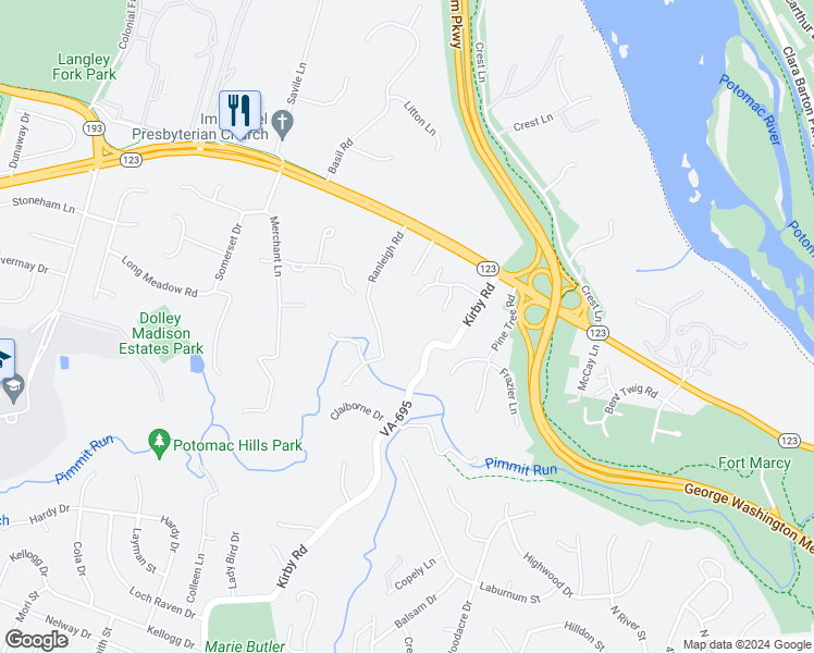 map of restaurants, bars, coffee shops, grocery stores, and more near 6000 Ranleigh Manor Drive in McLean