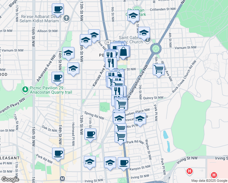 map of restaurants, bars, coffee shops, grocery stores, and more near 3830 Georgia Avenue Northwest in Washington