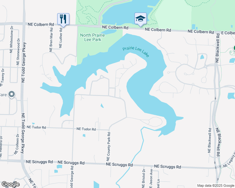 map of restaurants, bars, coffee shops, grocery stores, and more near 2103 Northeast Todd George Road in Lee's Summit