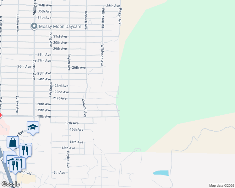 map of restaurants, bars, coffee shops, grocery stores, and more near 16497 22nd Avenue in Clearlake