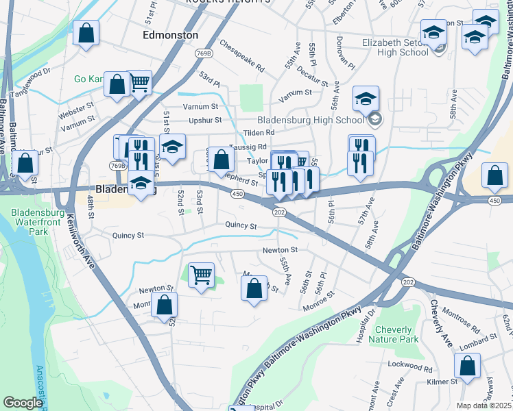 map of restaurants, bars, coffee shops, grocery stores, and more near 101 Independence Avenue Southeast in Washington