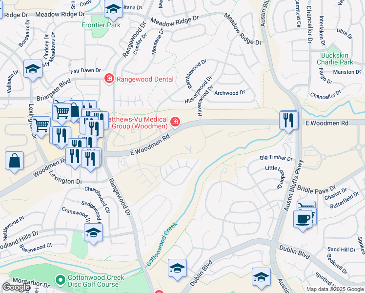 map of restaurants, bars, coffee shops, grocery stores, and more near 4050 Lee Vance View in Colorado Springs