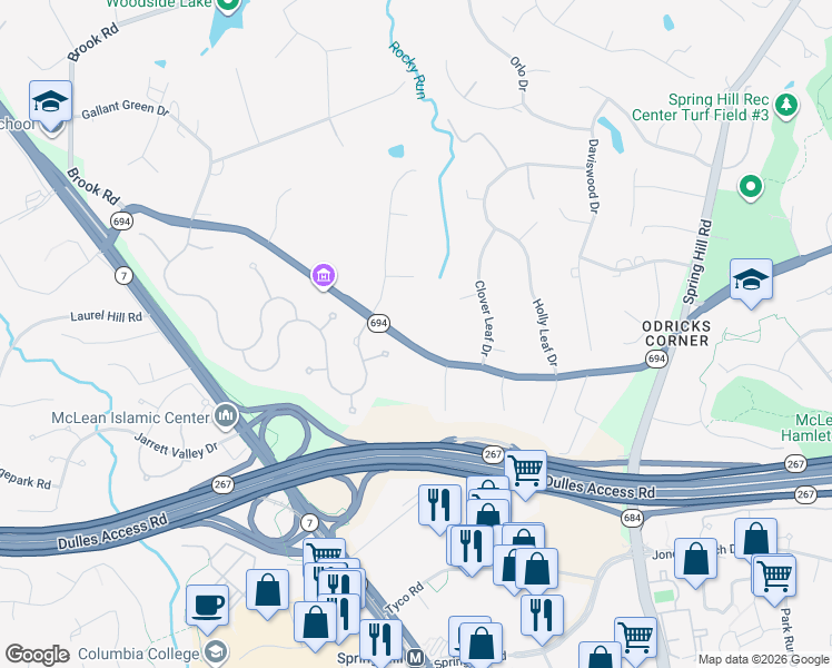 map of restaurants, bars, coffee shops, grocery stores, and more near 8522 Lewinsville Road in McLean
