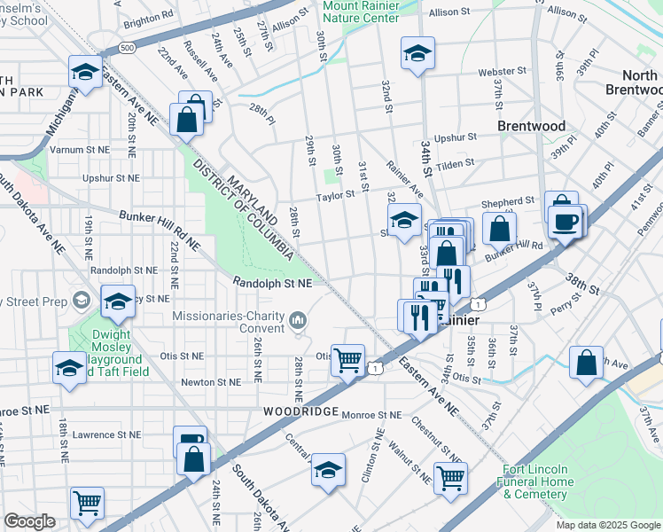 map of restaurants, bars, coffee shops, grocery stores, and more near 4007 29th Street in Mount Rainier