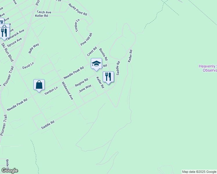 map of restaurants, bars, coffee shops, grocery stores, and more near 1455 Keller Road in South Lake Tahoe