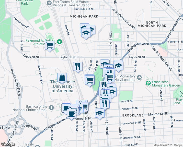 map of restaurants, bars, coffee shops, grocery stores, and more near 101 Independence Avenue Southeast in Washington