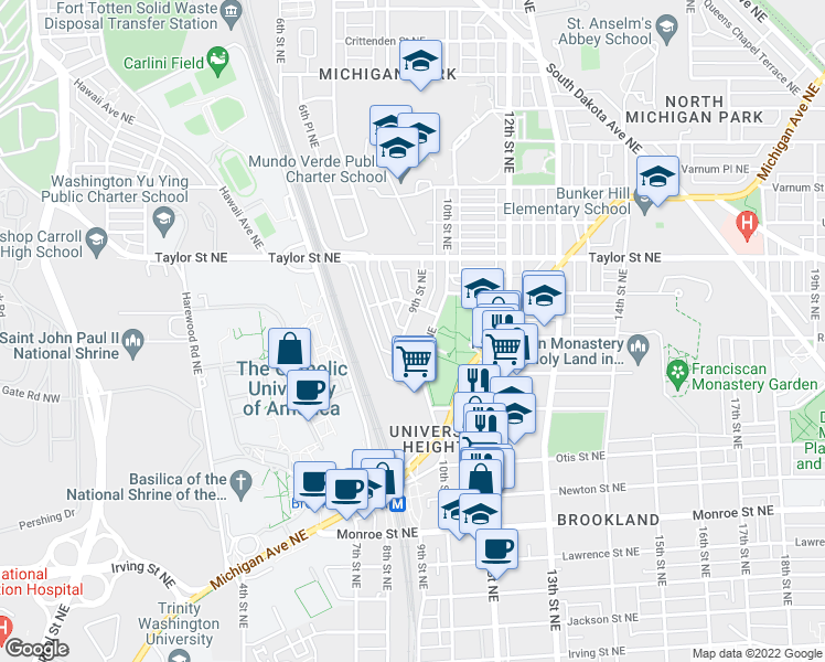 map of restaurants, bars, coffee shops, grocery stores, and more near 101 Independence Avenue Southeast in Washington