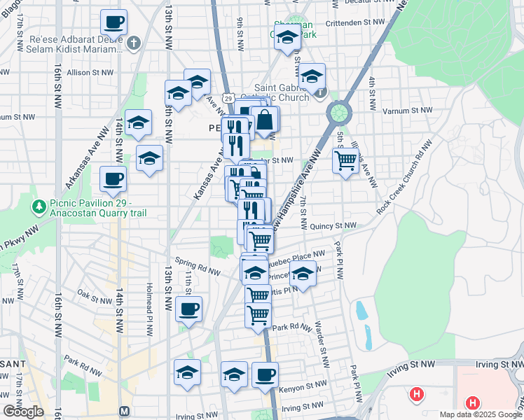 map of restaurants, bars, coffee shops, grocery stores, and more near 101 Independence Avenue Southeast in Washington