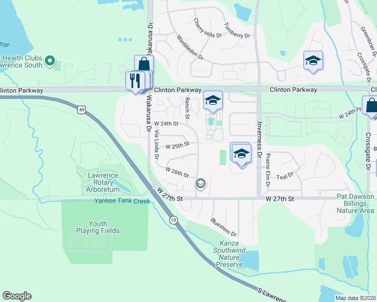 map of restaurants, bars, coffee shops, grocery stores, and more near 4708 McCormick St in Lawrence